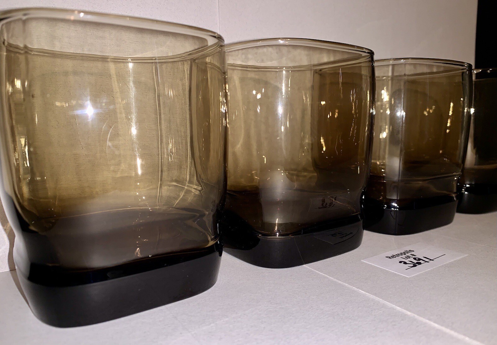 4 LIBBEY Carrington Glasses Tawny Brown Square Bottom Whiskey Rocks