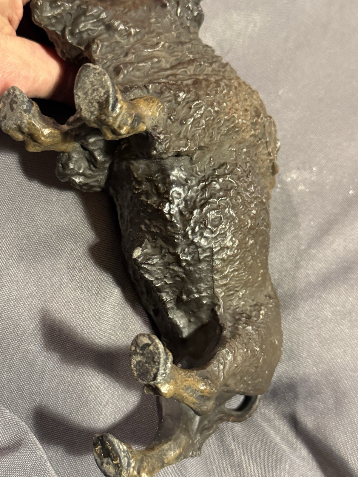 Antique Cold Painted Buffalo Inkwell Sculptural Desk Object w/ insert