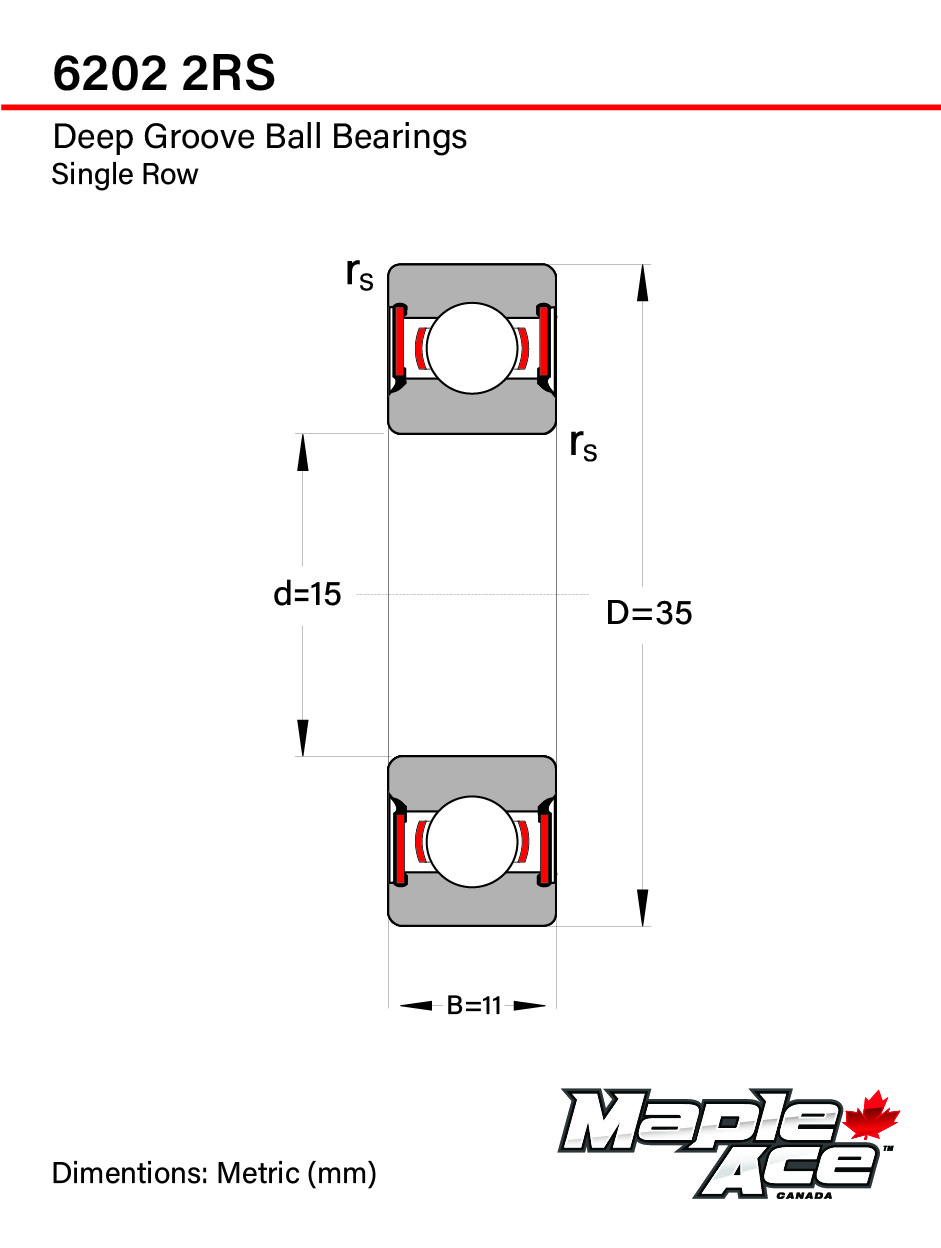 6202-2RS Ball Bearing 15x35x11mm 6202 2RS Rubber Sealed Supreme (PCs 10)