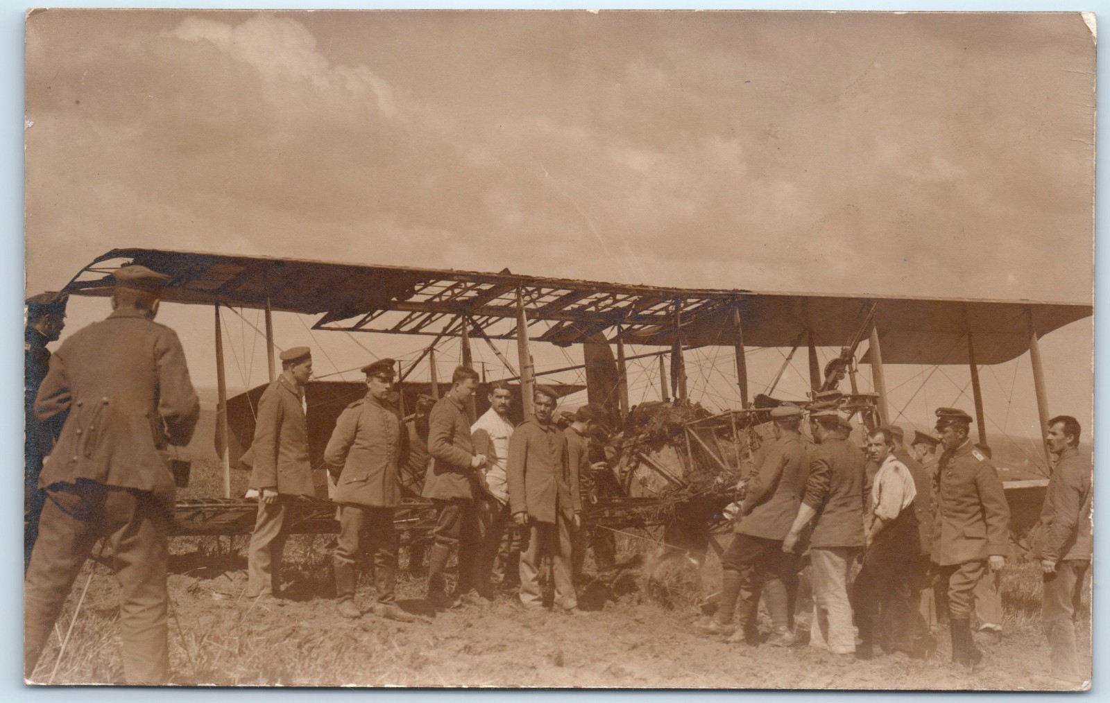 WWI German Soldiers Airplane Biplane Real Photo Postcard RPPC