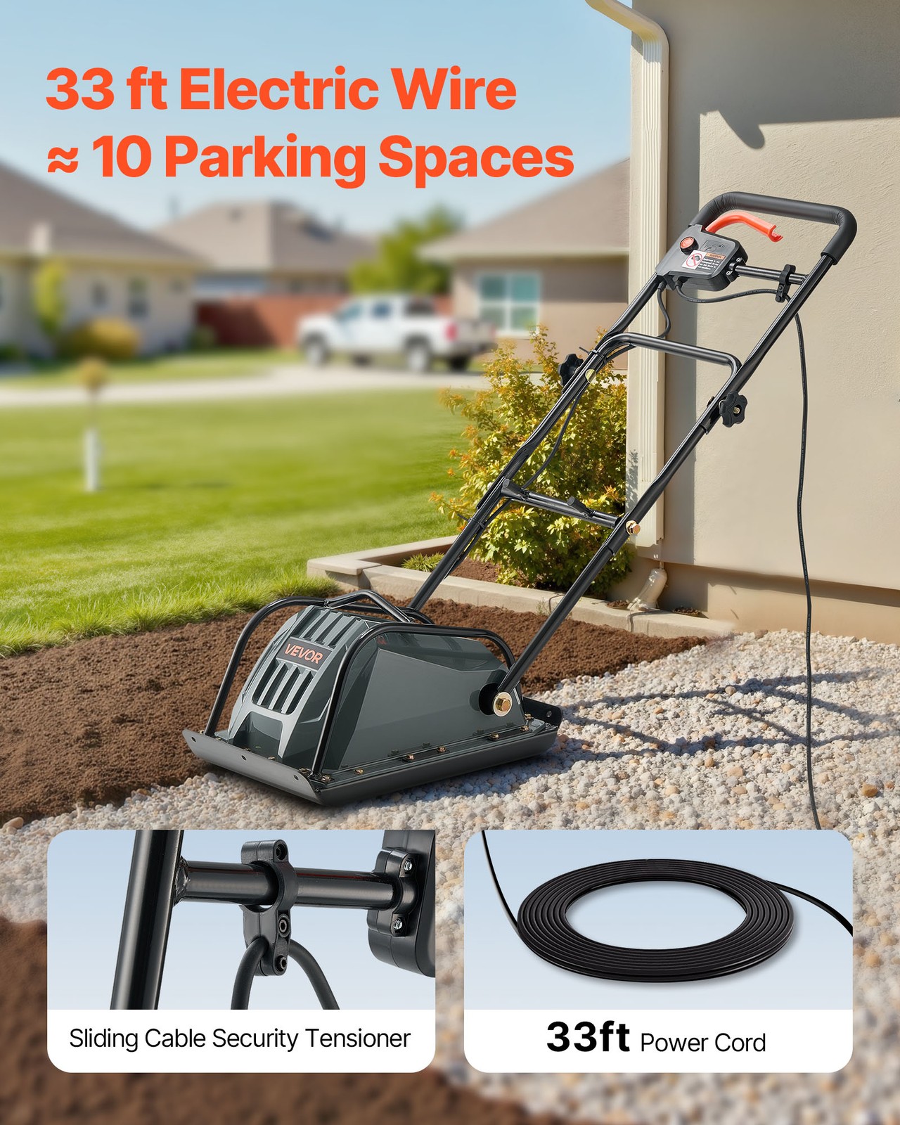 VEVOR Plate Compactor 130W Electric Ground Rammer 5kN Force 3.9in Depth