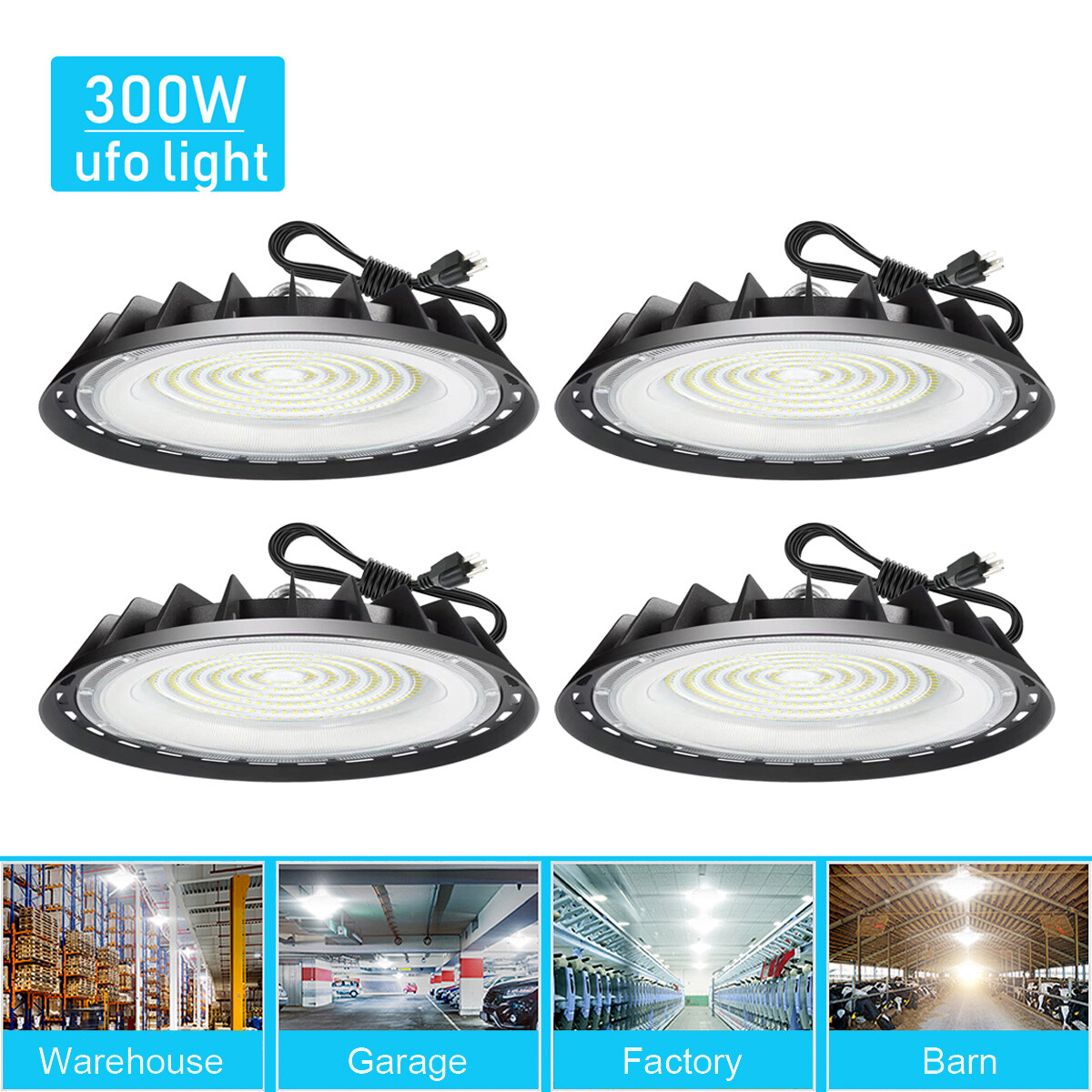 4Pcs 300W UFO Led High Bay Light Commercial Industrial Warehouse Factory Light