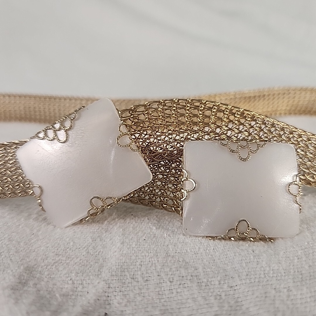 Belt EMMONS Gold Tone Woven Metal With Acrylic Mother of Pearl Detail Vintage