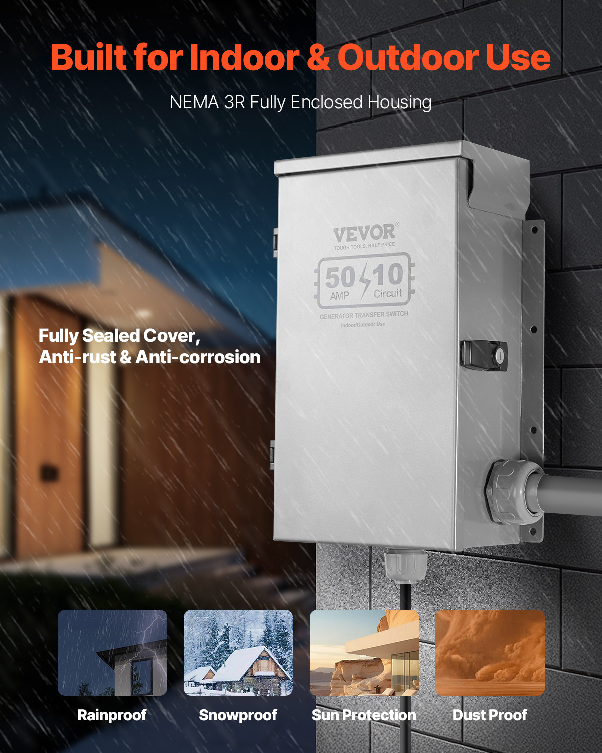 VEVOR Manual Transfer Switch 50A Generator Transfer Switch Kit NEMA 3R 12500W