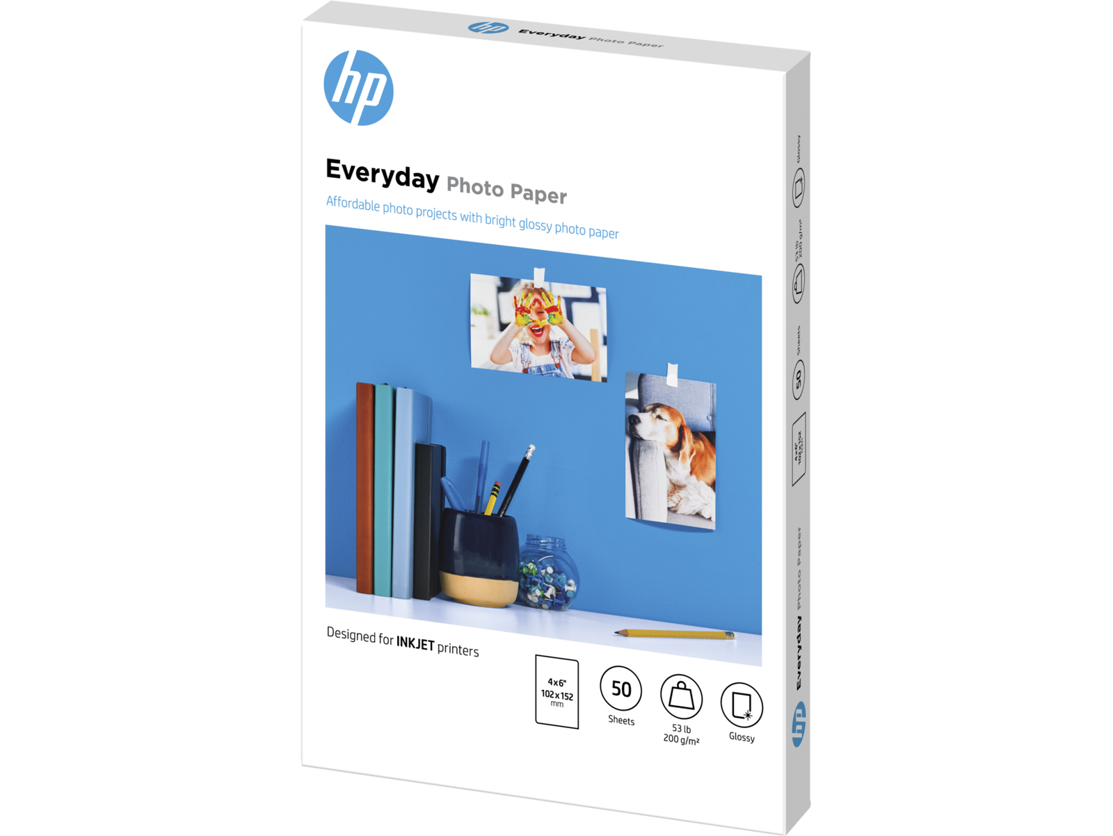 HP Everyday Photo Paper, Glossy, 52 lb, 4 x 6 in. (101 x 152 mm), 50 sheets