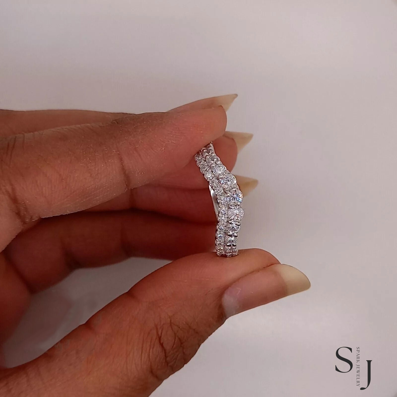 2.00 Carat VVS1 Round Cut Moissanite Eternity Wedding Band Solid 14k White Gold