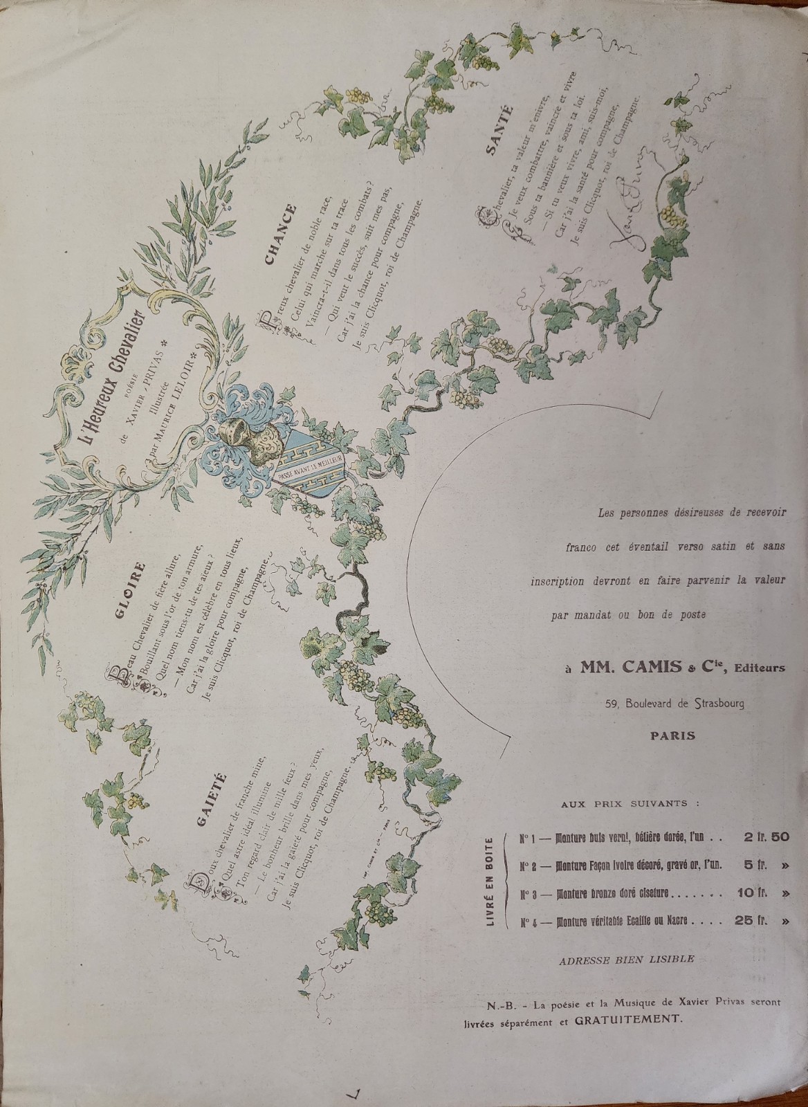 Antique The Happy Chevalier Maurice Leloir advertising hand fan