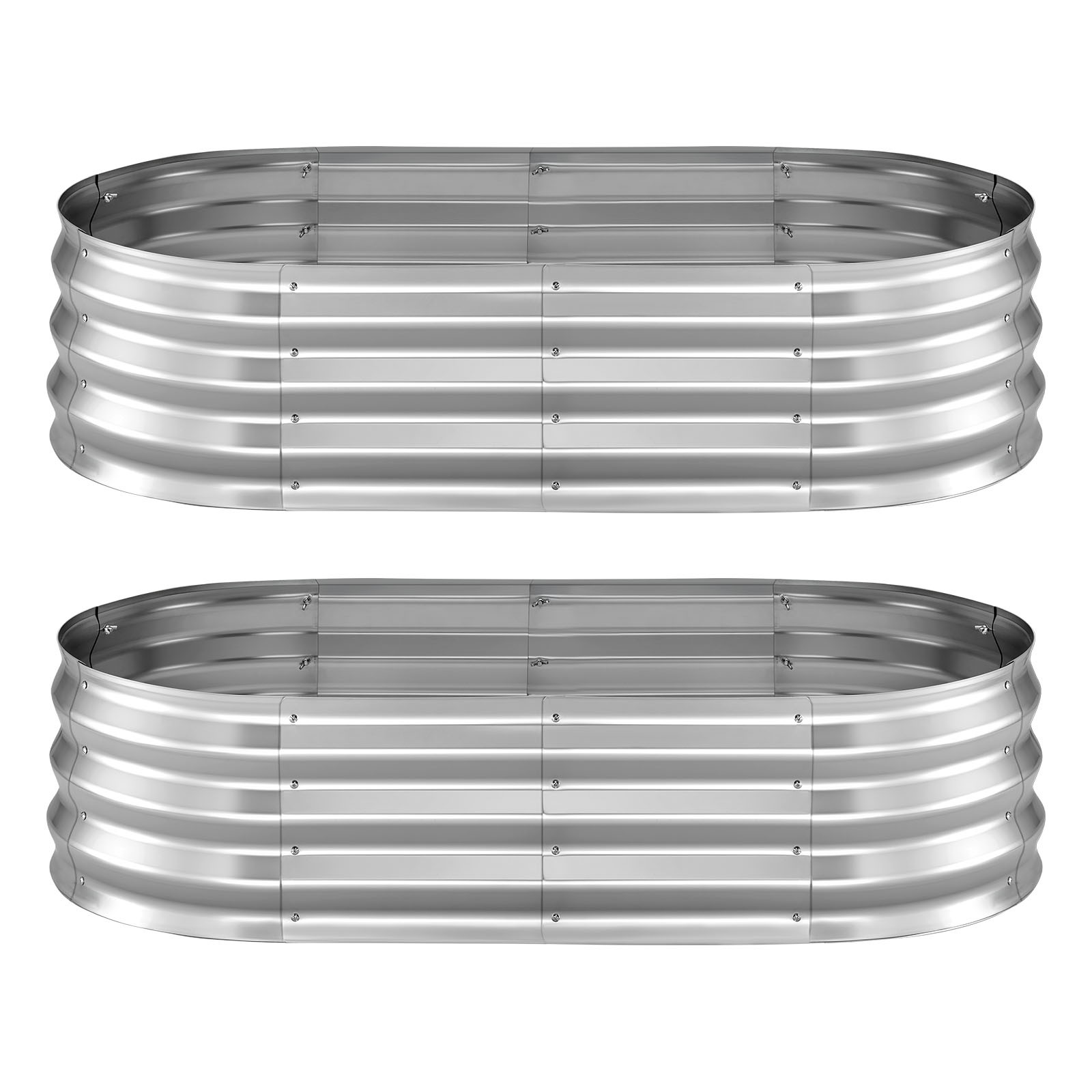 VEVOR 2 Pcs Galvanized Raised Garden Beds 4 x 2 x 1 ft Oval Planter Box Silver