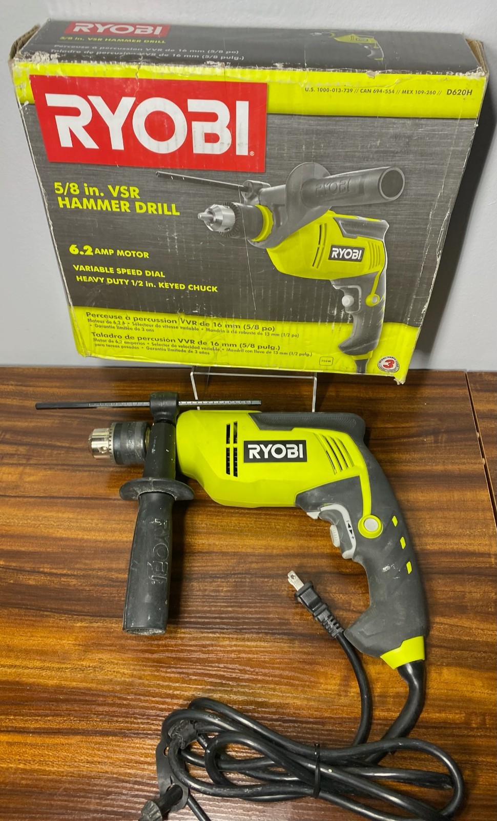 Ryobi 5/8” VSR Hammer Drill Variable Speed Reversible D620H 1/2” HD Keyed Chuck