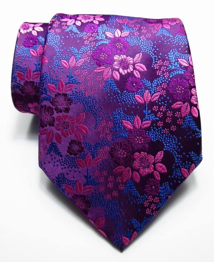 New Classic Floral Rose Blue JACQUARD WOVEN 100% Silk Men's Tie Necktie
