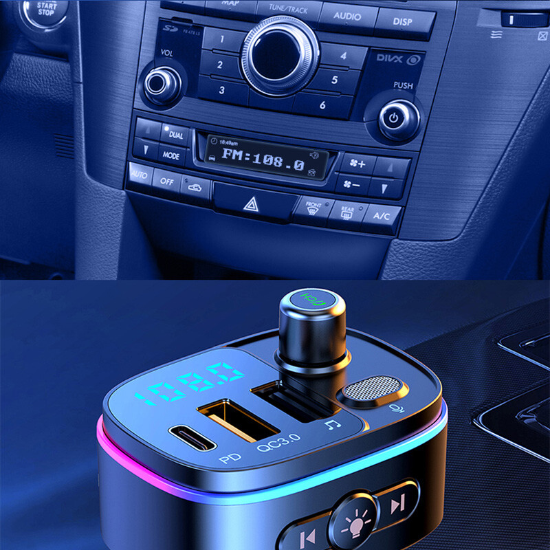 Quick Charger QC3.0 Dual USB Type-C MMC Car FM Transmitter Bluetooth5.0 Wireless