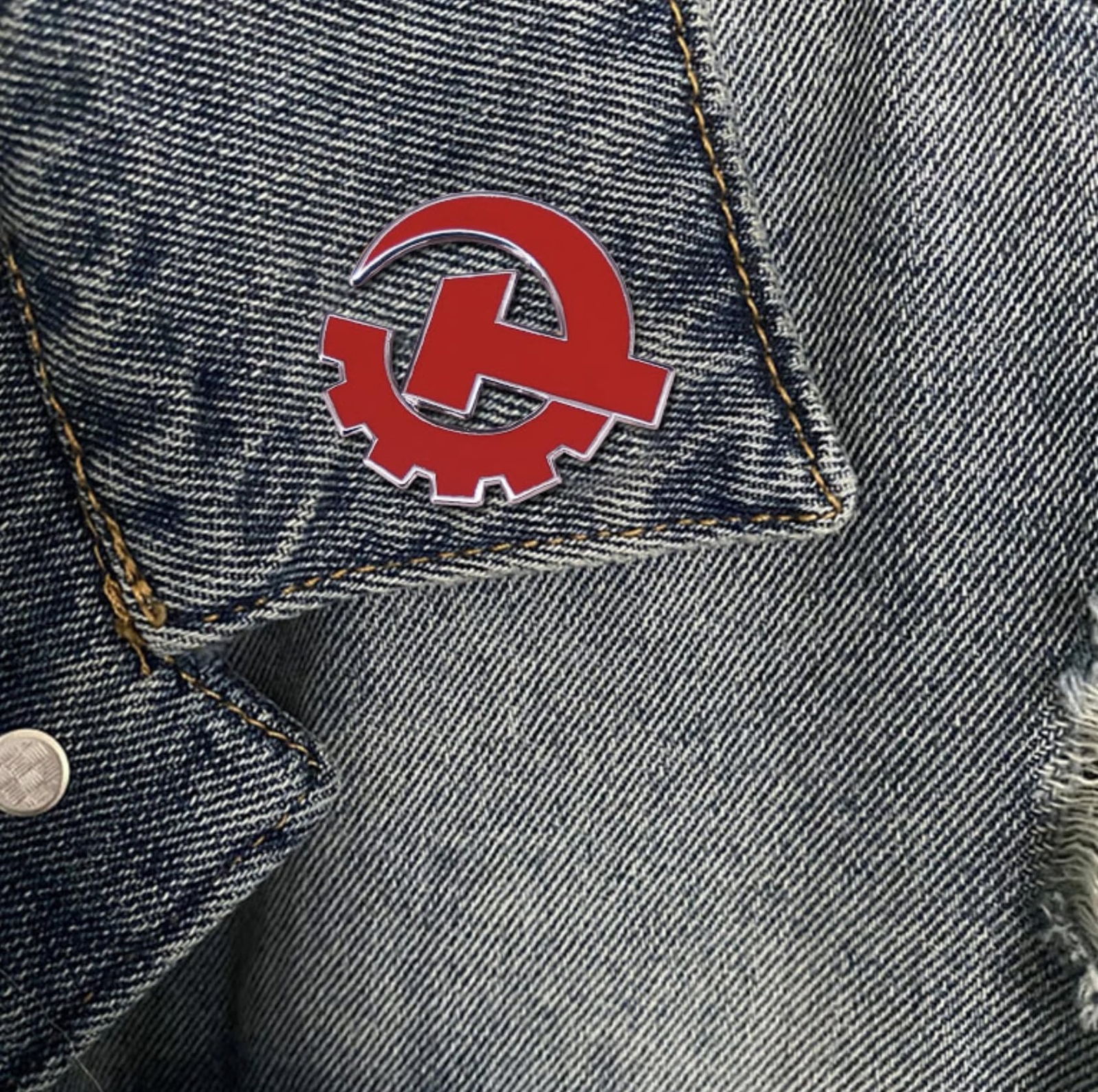 Communist Party USA Logo CPUSA American Hammer Sickle Gear 1.2" Enamel Pin Ba...