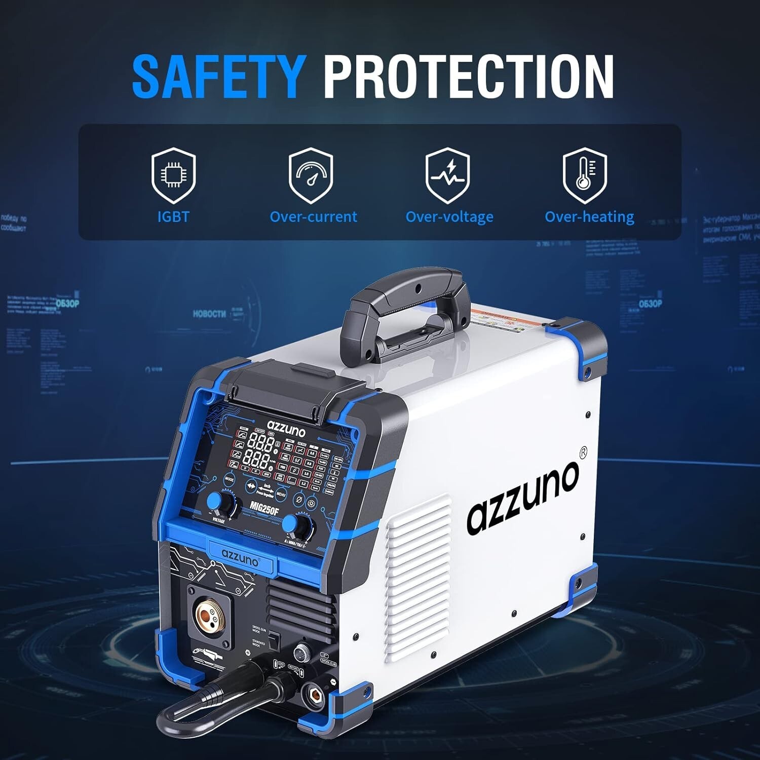 AZZUNO 6 in 1 Aluminum MIG Welder 250A 110V/220V LED Display MultiProcess Welder