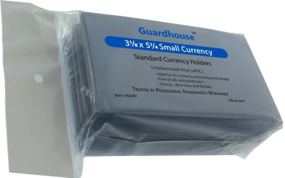 1 - GUARDHOUSE SMALL CURRENCY HOLDER 3 1/8" x 5 1/4" UNPLASTICIZED 7 mil SLEEVES