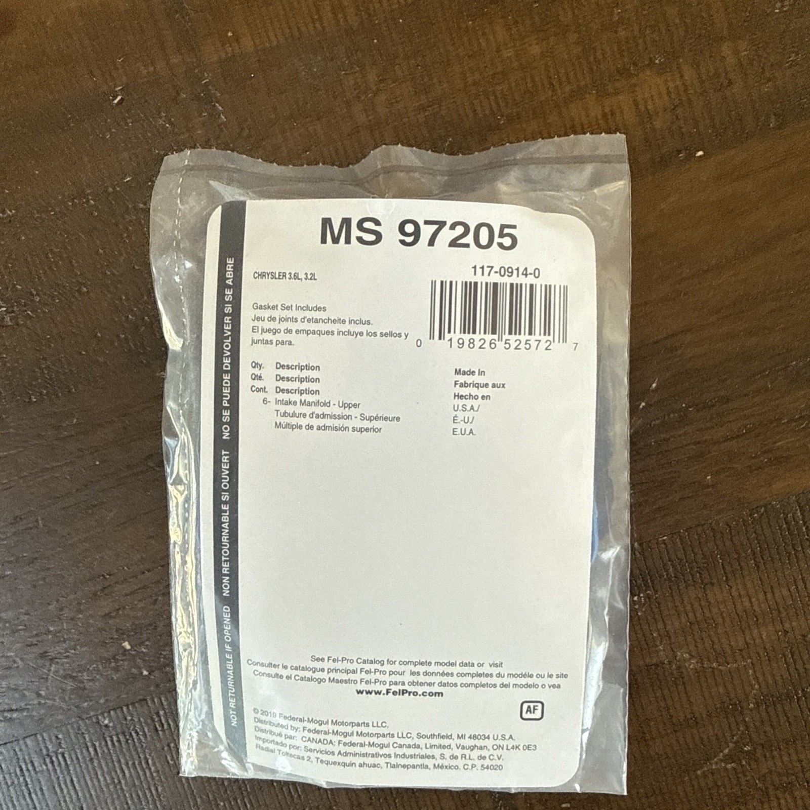 Fuel Injection Plenum Gasket Set Fel-Pro MS 97205