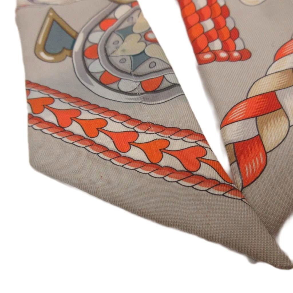 Hermès Twilly Arne de Coeur Orange Silk Scarf 84cm Used