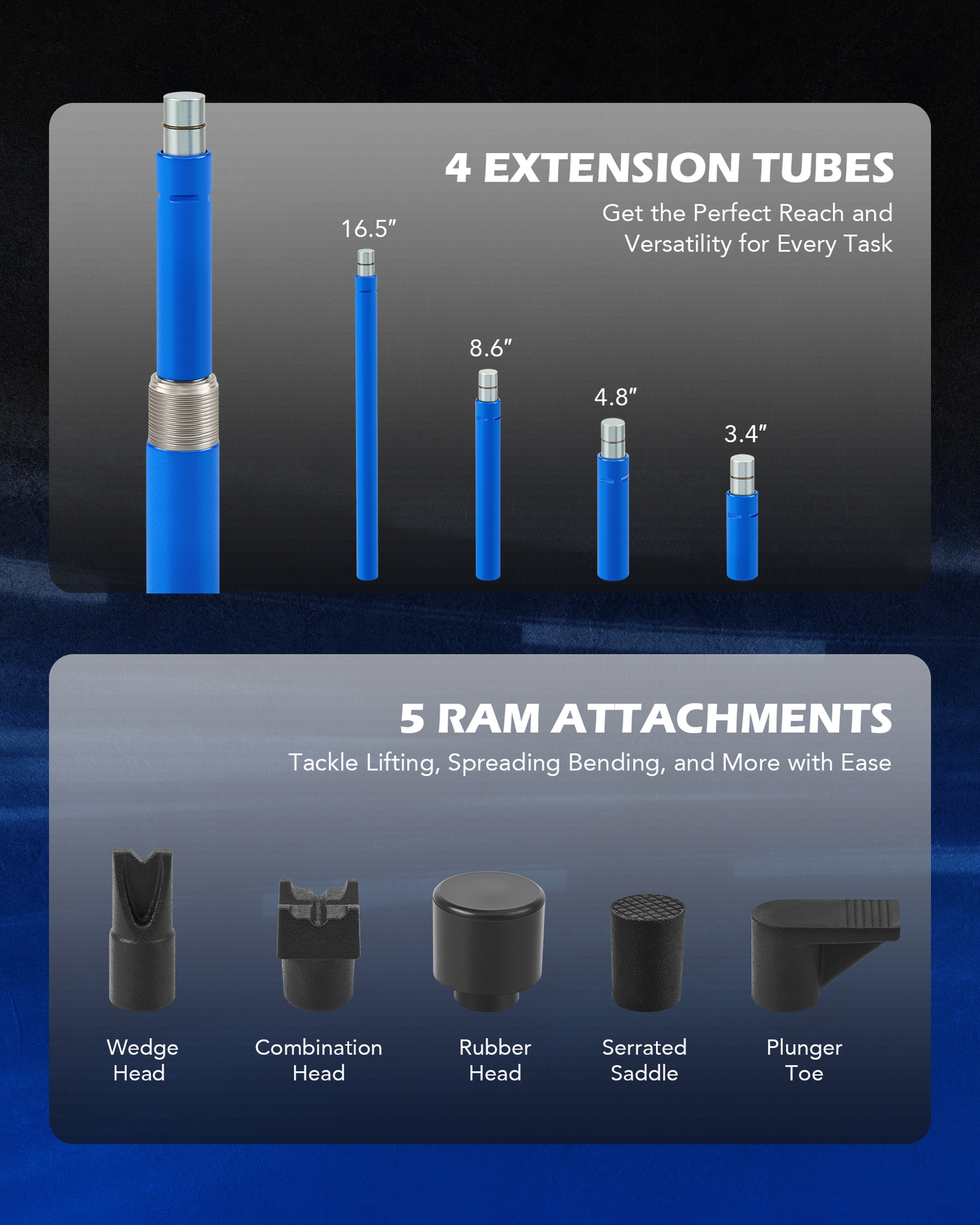 OMT 6 Ton Porta Power Hydraulic Jack Body Frame Repair Kit w 4 Extension Tubes