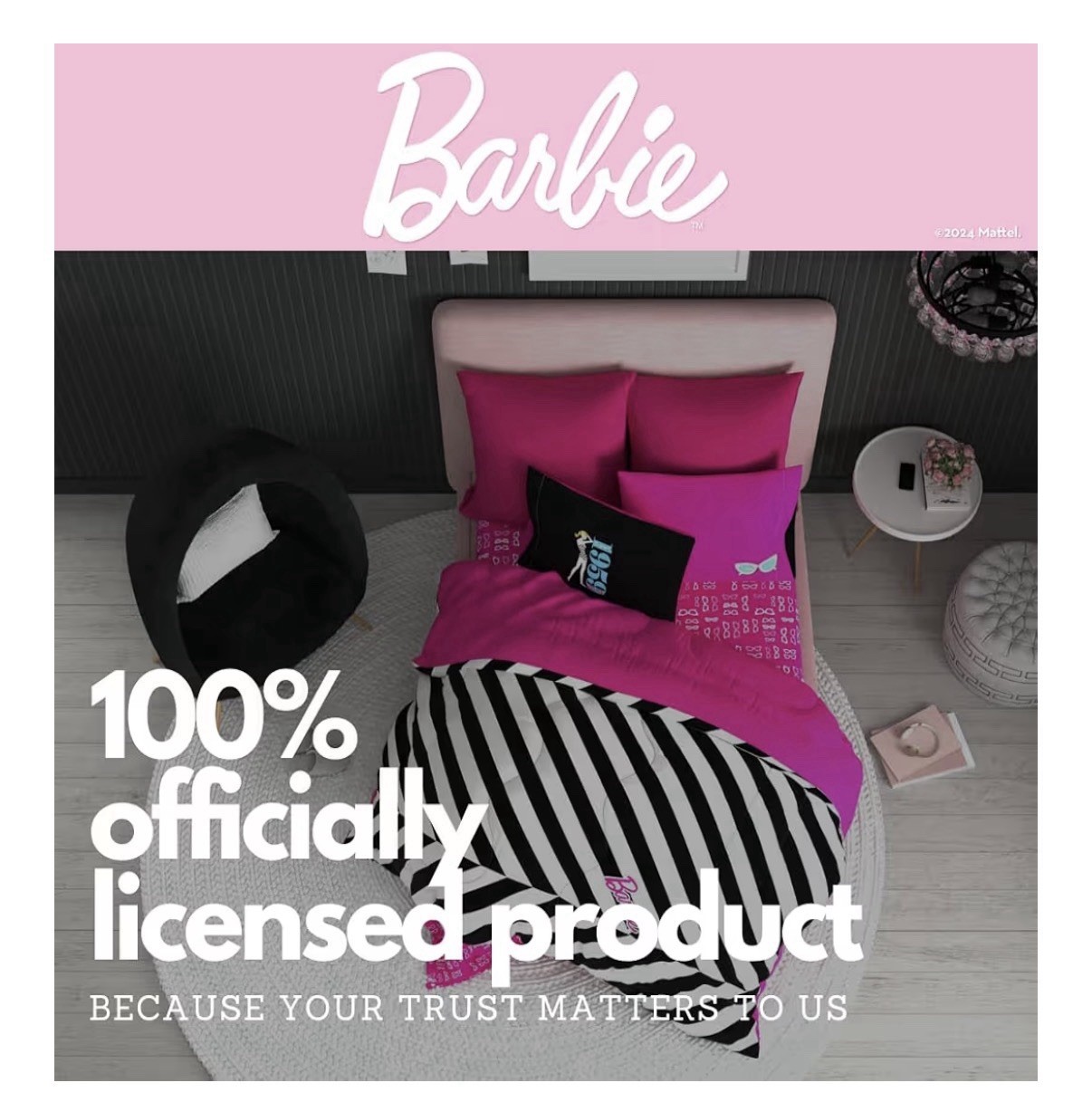 Super Soft Barbie 1959 Queen 5 PC Reversible Comforter Set