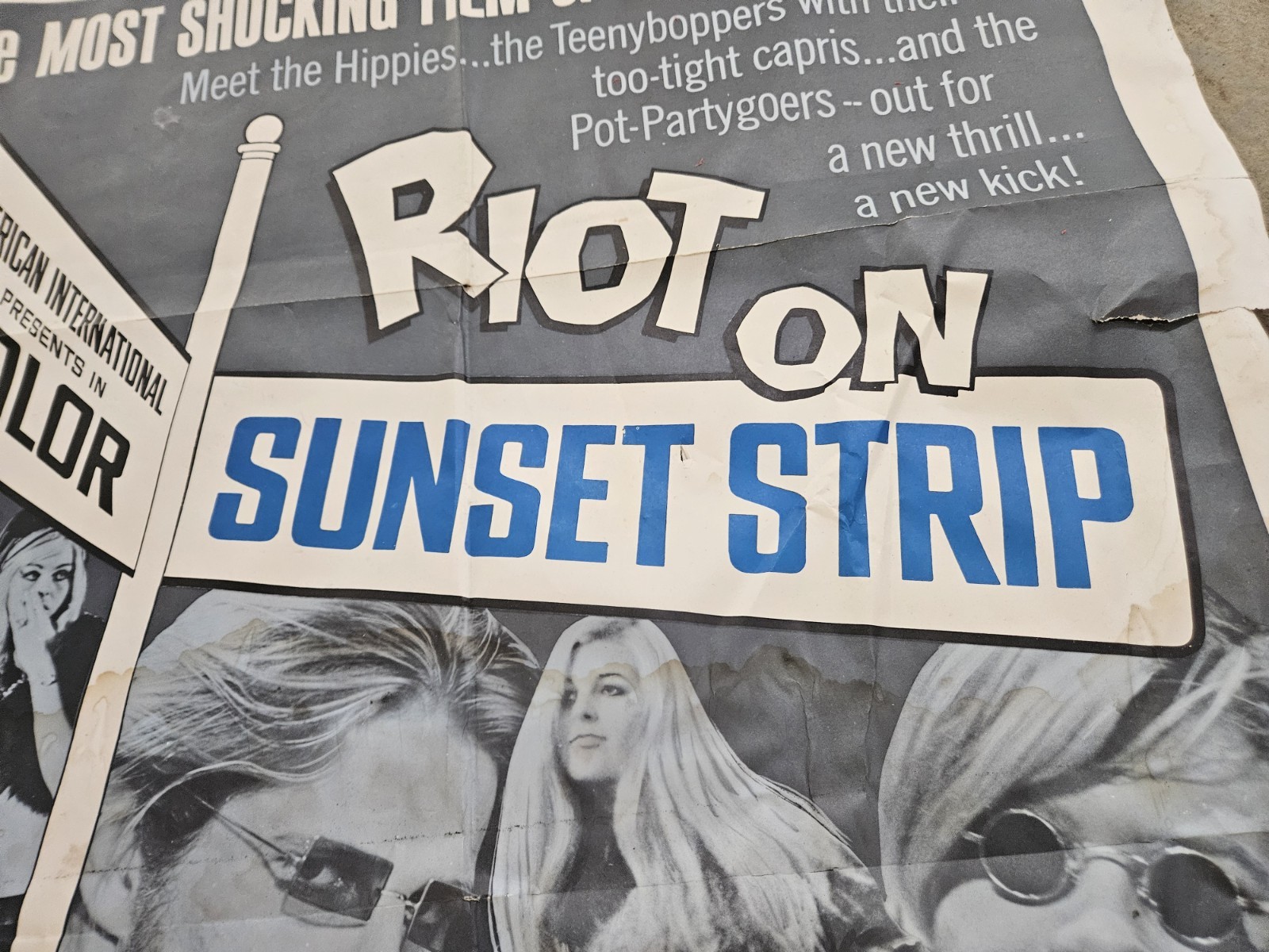 Vintage Original Riot On Sunset Strip 1967 Movie Film Poster SEE DAMAGE RARE🌴🎬