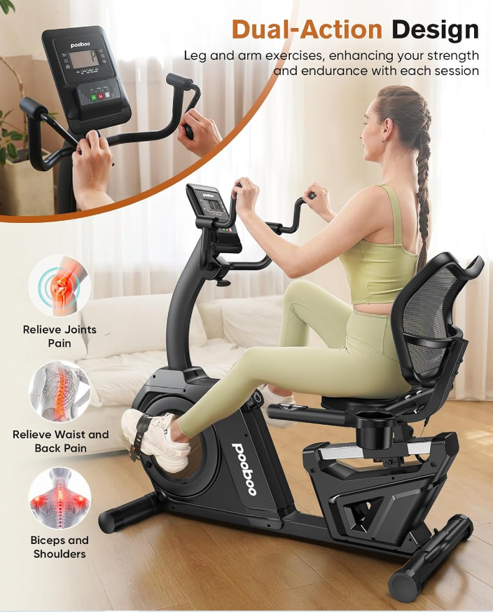 Magnetic Recumbent Exercise Bike, Stationary Bikes for Home with Arm Exerciser
