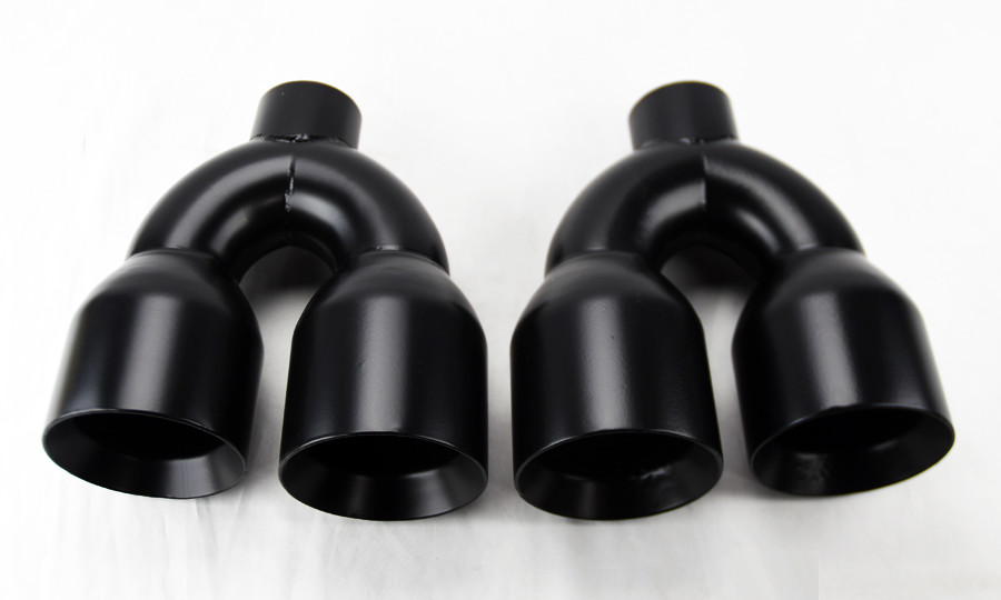 Dual 4" Quad Staggered Gloss Black Exhaust Tips Fits Chevy Camaro 2010-2023