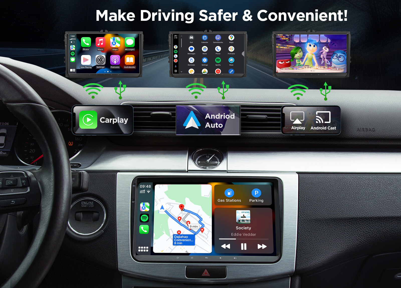 Android 13 Car Stereo Radio GPS Nav Apple CarPlay For VW Volkswagen Jetta Passat