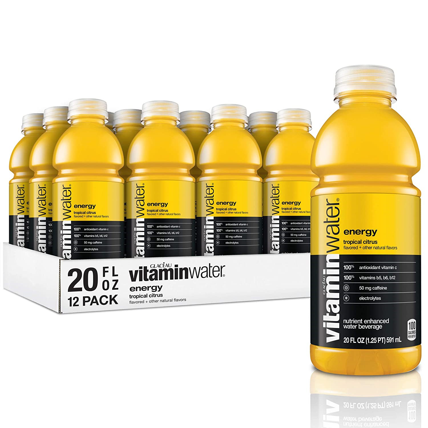 vitaminwater energy, tropical citrus flavored, electrolyte enhanced bottled with
