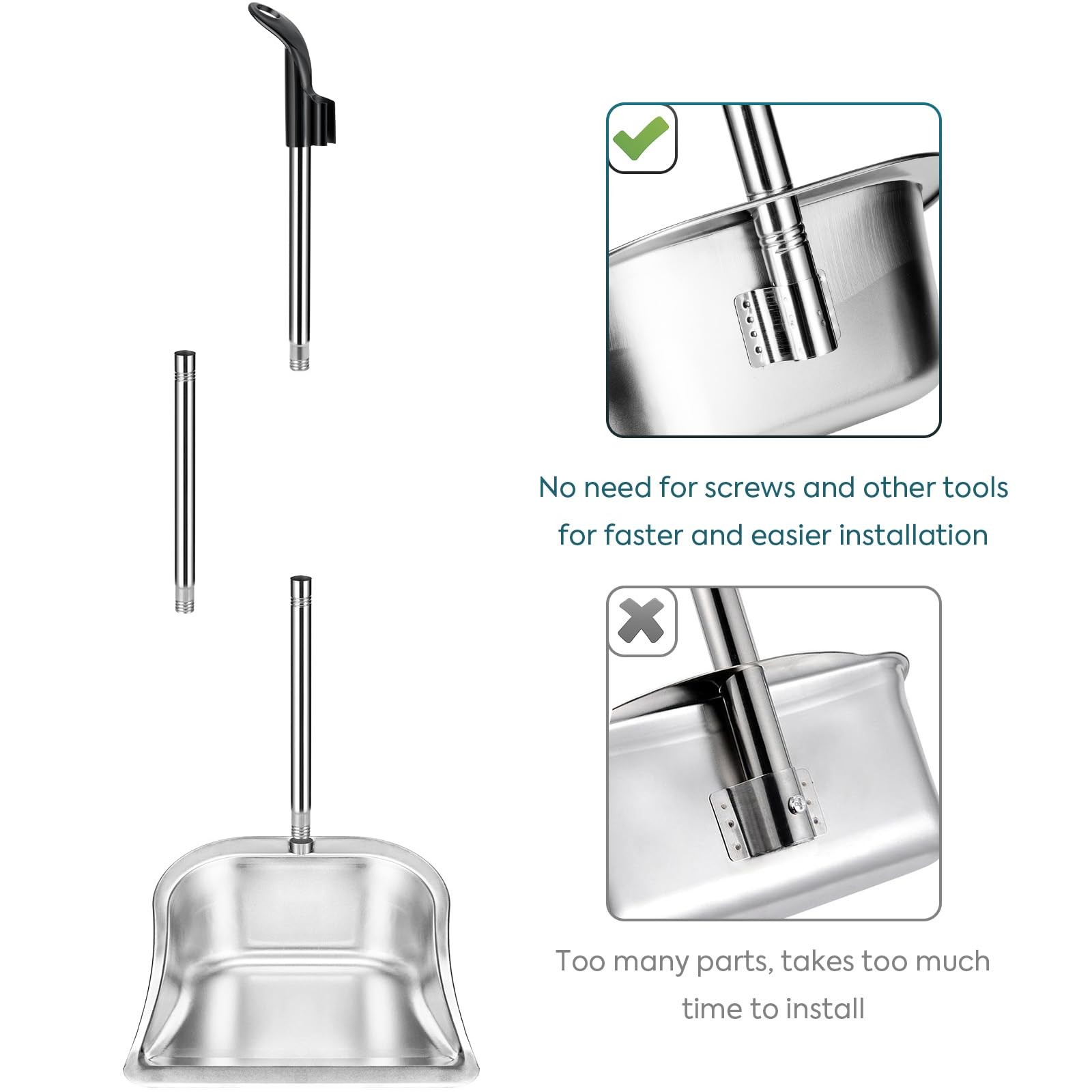 Yangbaga Dust Pans with Long Handle - 35”Heavy Duty Metal Upright Stand Up Du...