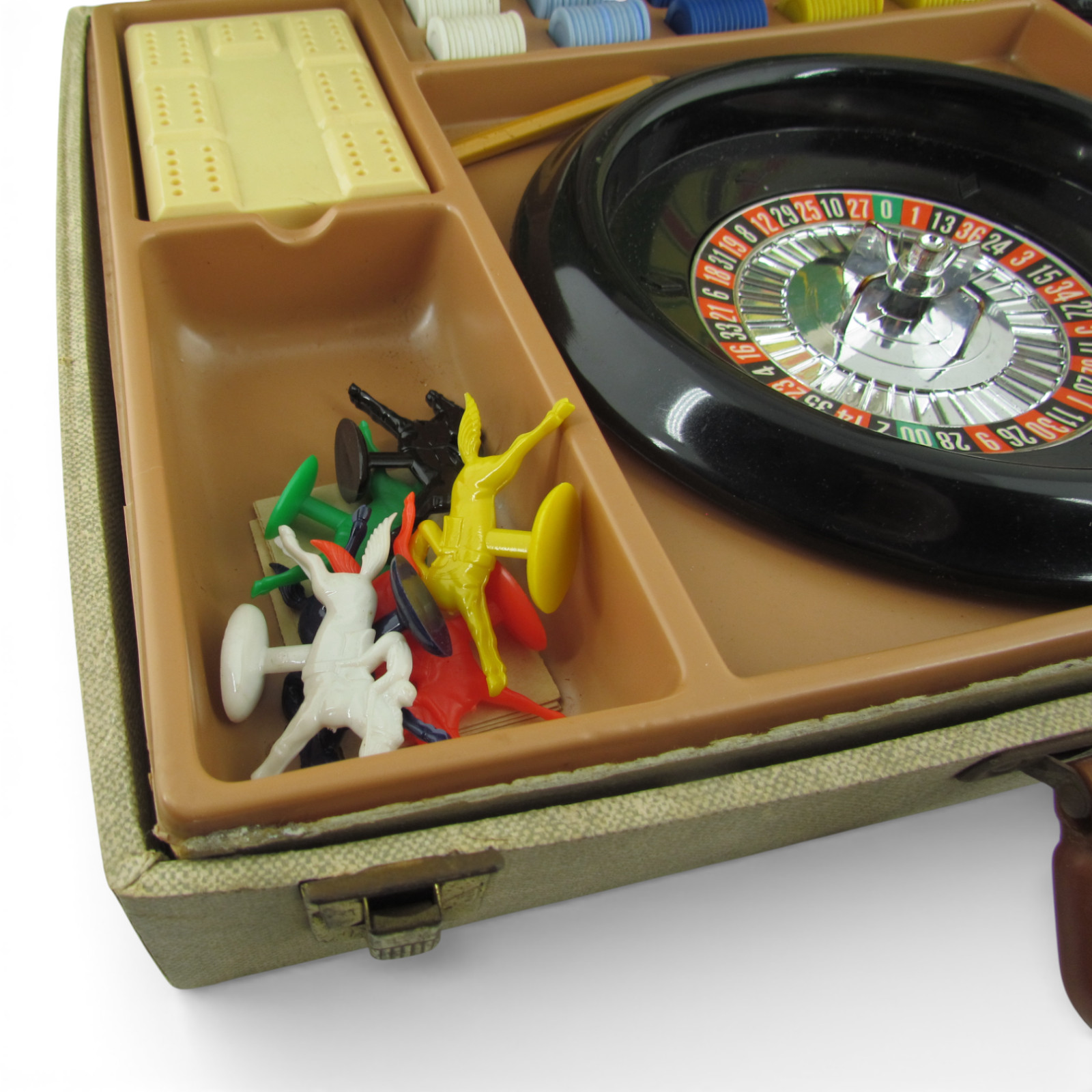 Vintage E.S. Lowe Casino Game Set Roulette Backgammon Board Cards USA Case