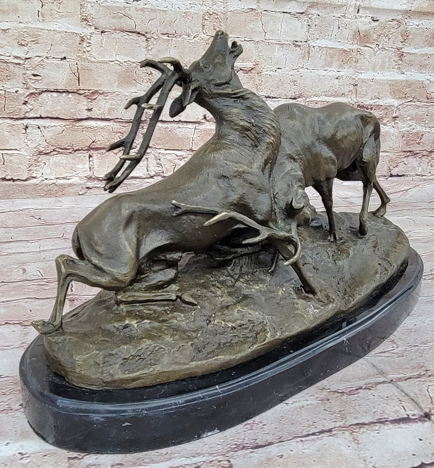 Art Deco Brown Patina Two Stags Museum Quality Bronze Hot Cast Sculpture Sale