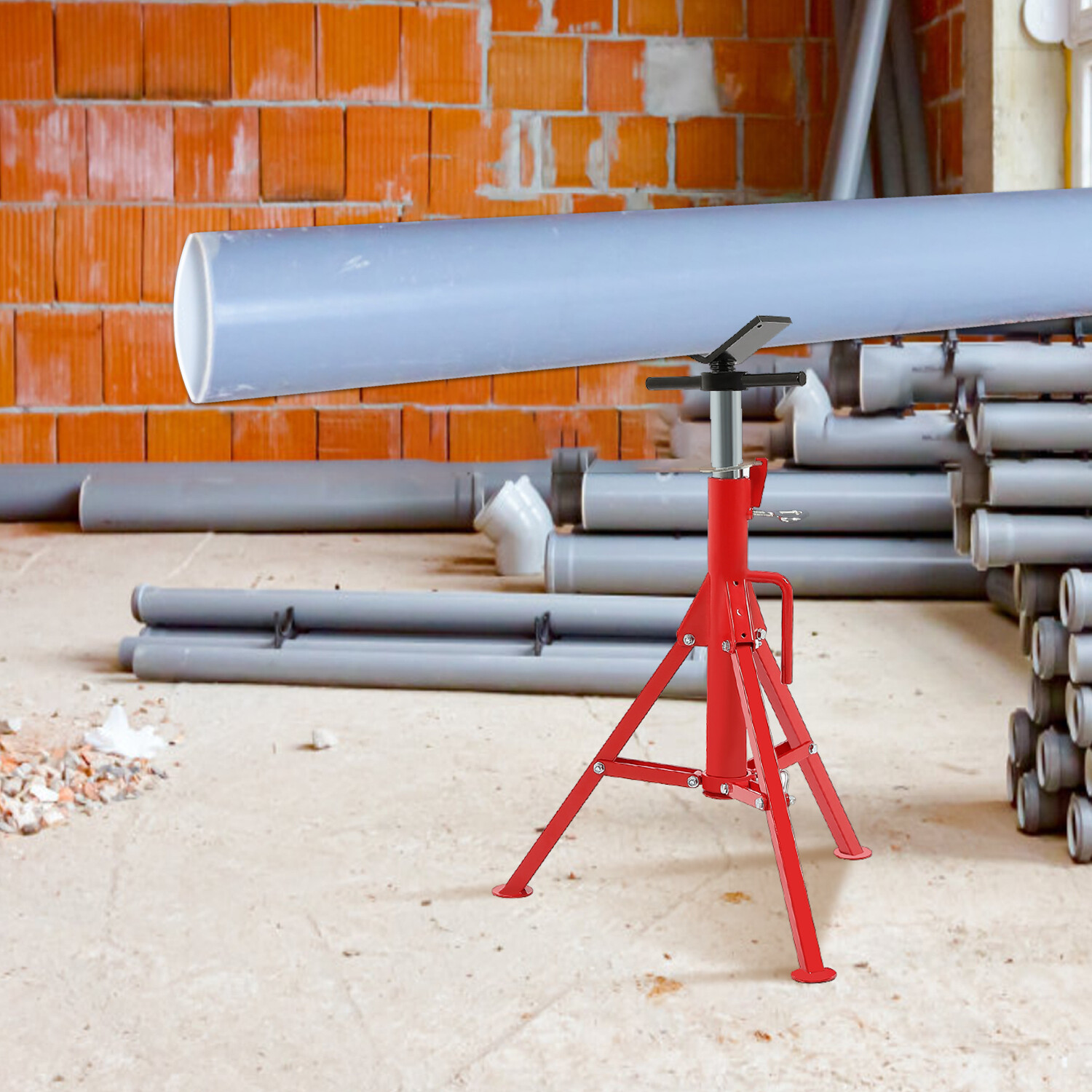 2500Lb Steel V-Head Pipe Stand Folding Tripod Pipe Jack Stand Height Pipe