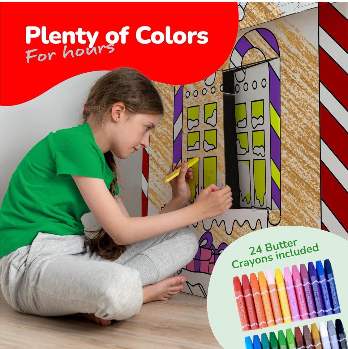 Gingerbread Cardboard Playhouse Kids Coloring Indoor Fun 24 Butter Crayons