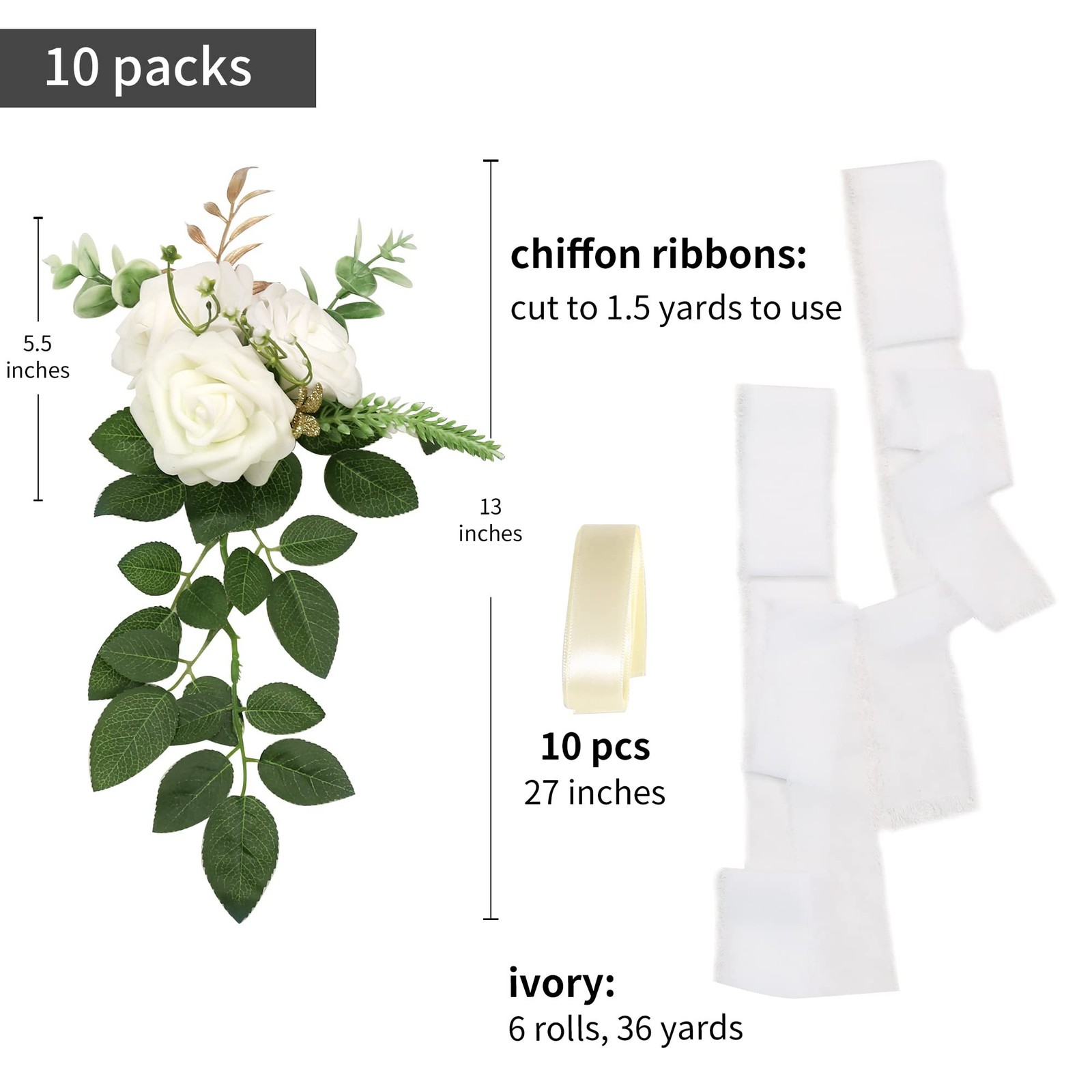Wedding Aisle Decorations for Wedding Ceremony Set of 10 Pew Flowers for Chur...