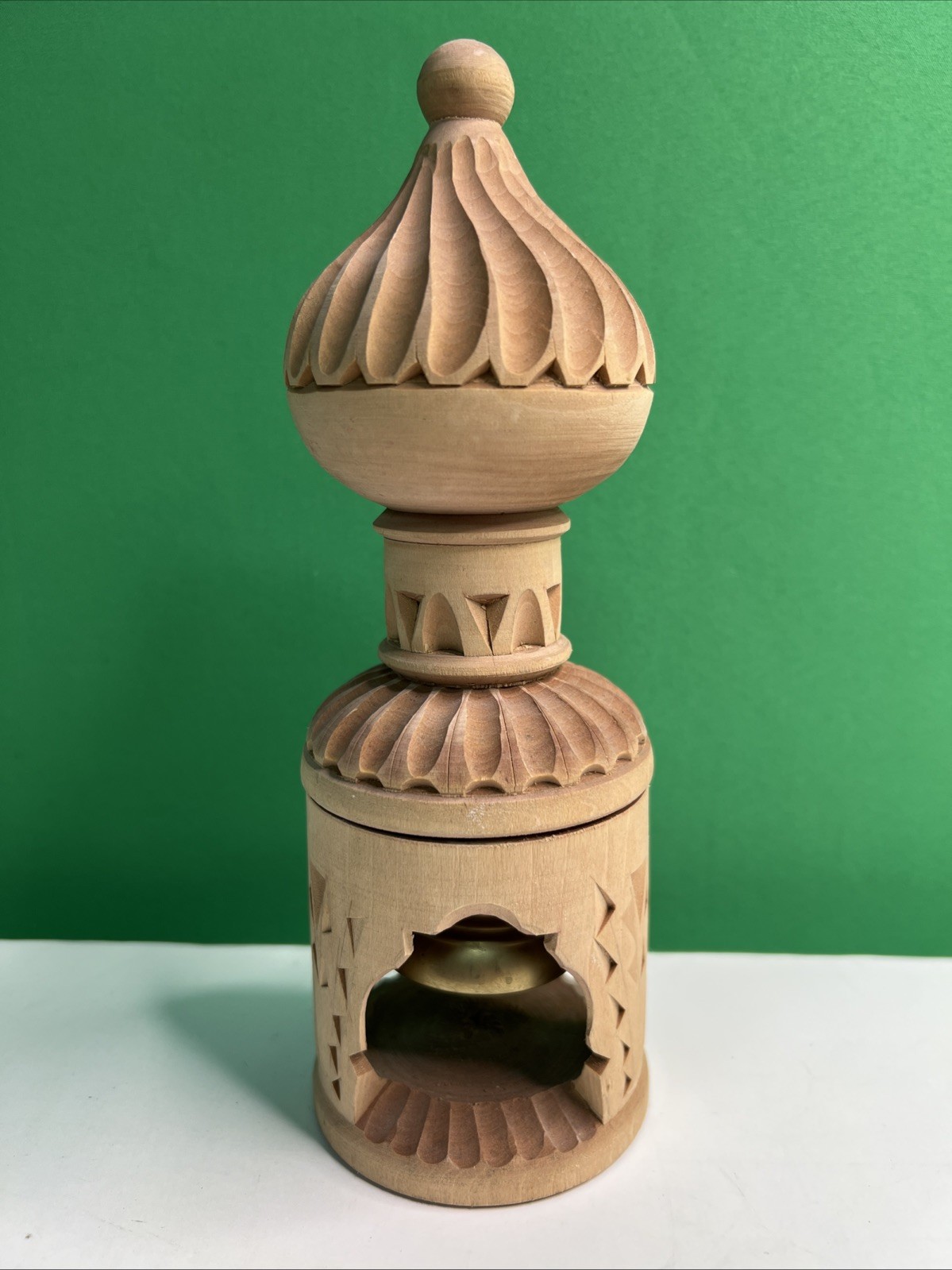 Vintage Hand Carved Wood Russian Bell Folk Art Souvenir 8.5 Inches