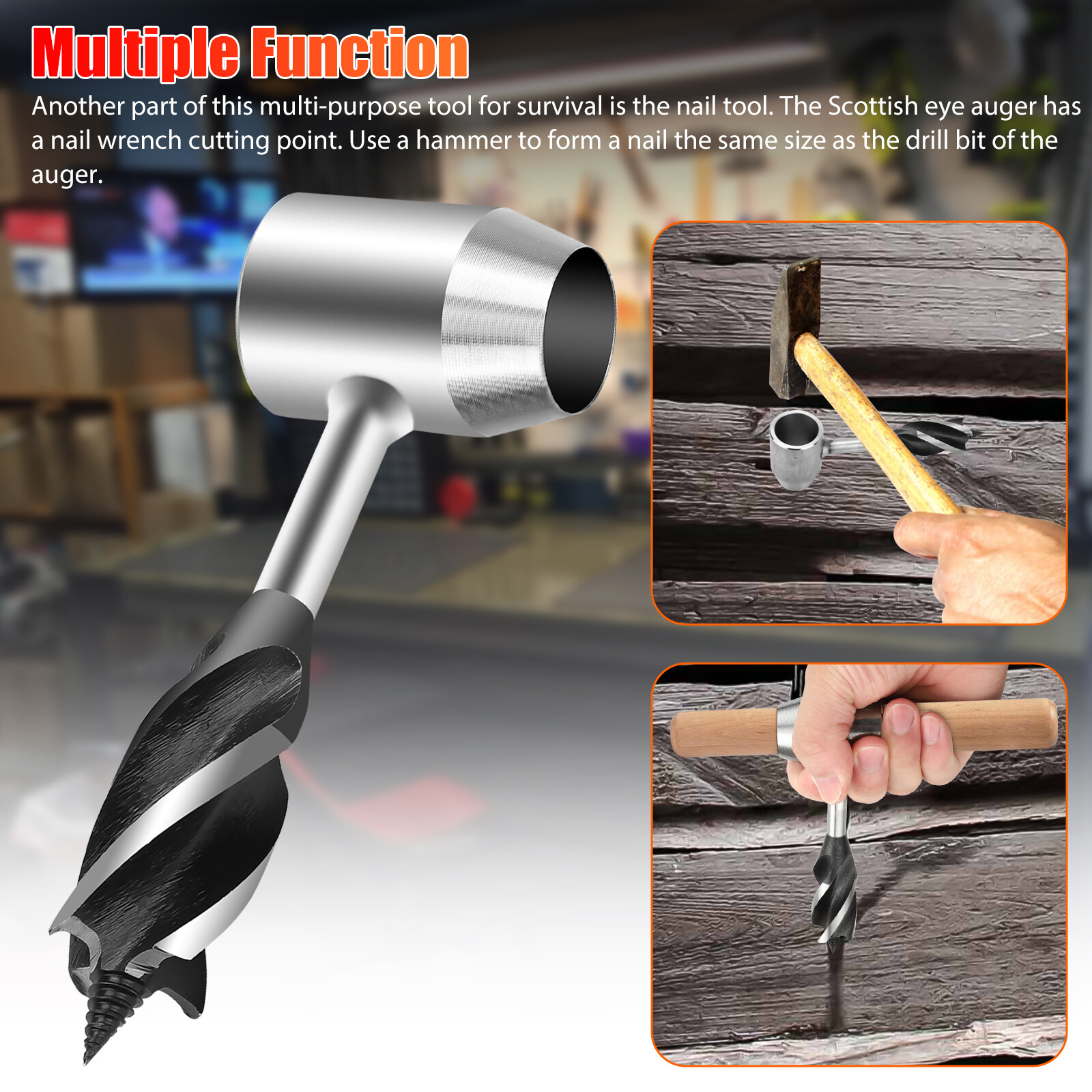 Manual Hand Auger Wrench Outdoor Survival Wood Drill Tool for Bushcraft Handyman