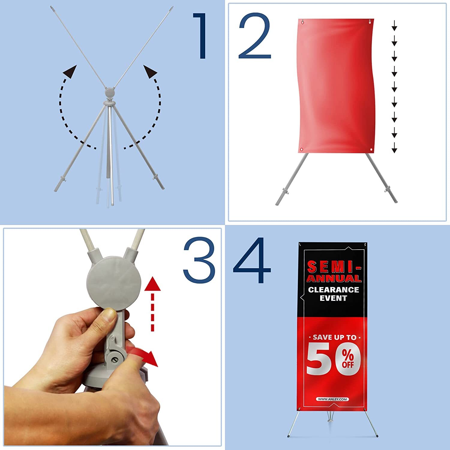 Anley Adjustable X Banner Stand with Travel Bag Fits 23"x63" to 35"x 78" Banner