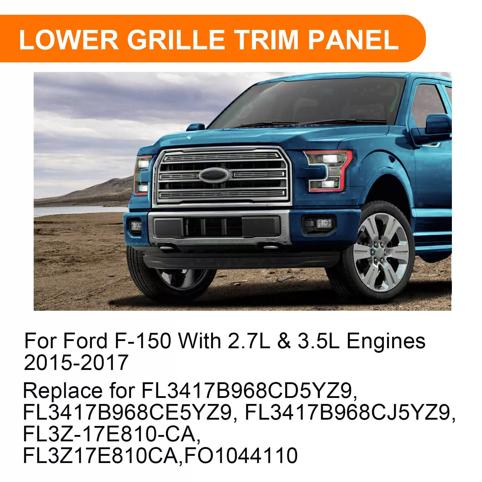For Ford F-150 F150 2015 2016 2017 Textured Front Bumper Lower Grille Trim Panel