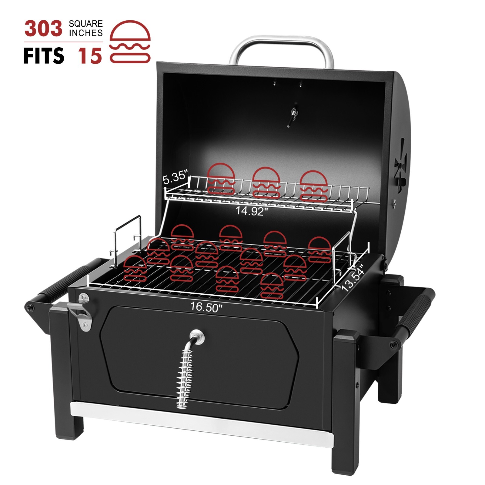 Royal Gourmet Portable Charcoal Grill w/ Side Handle Outdoor Tabletop BBQ Cooker