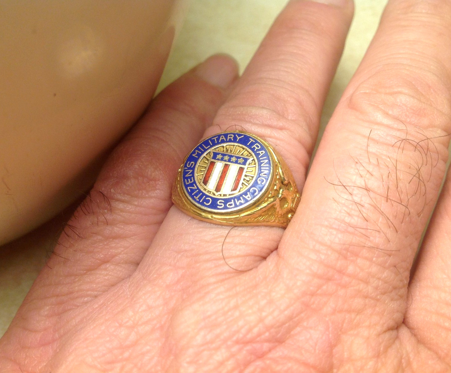 1920s US Citizens Military Training Camps RGP 14K Gold Shell Men's Ring SZ 10.25