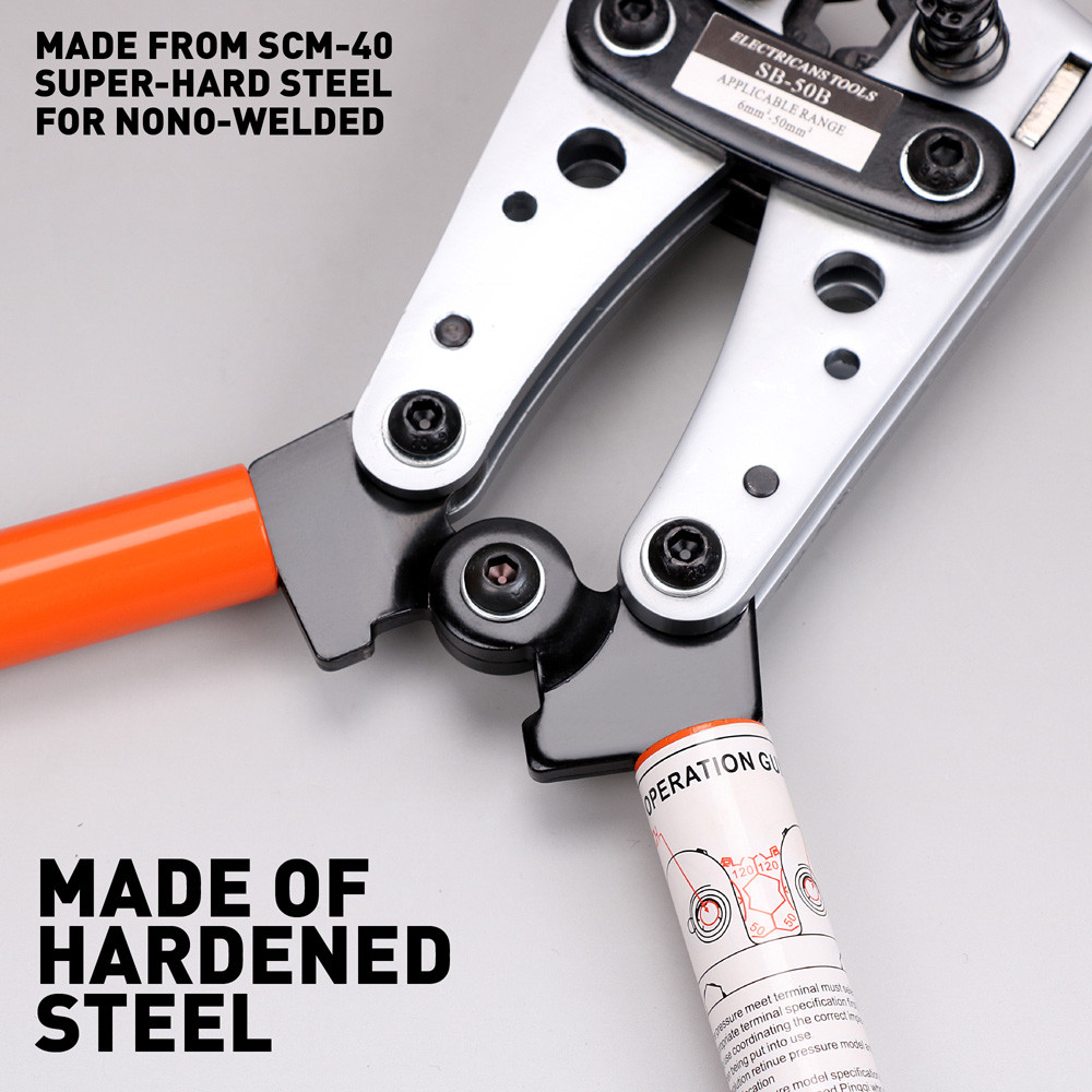 Cable Lug Crimping Tools Hand Electrician Pliers Crimper Wire Cable 6-50mm² 10-0