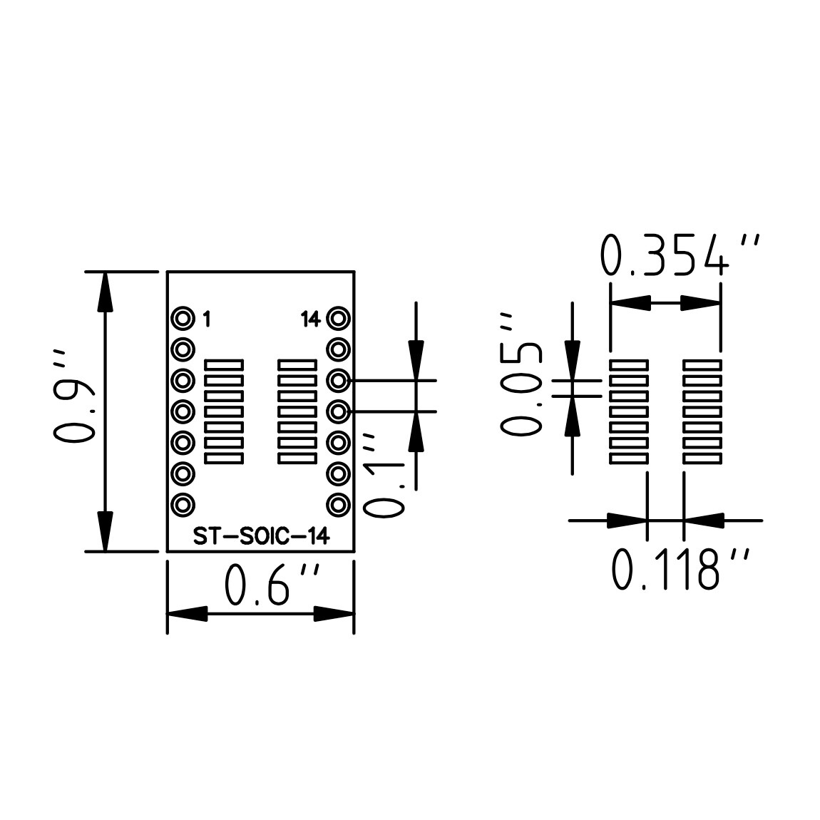 SOIC-14 / SOP14 SMD to DIP Adapter, PCB Breadboard Adapter ST-SOIC-14, 5 Pieces