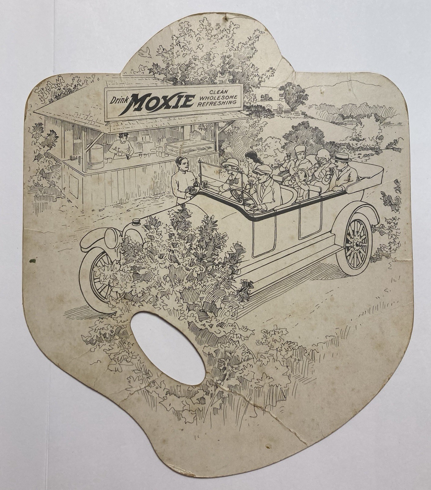 1915 Moxie Drink Advertising Handheld Paper Fan by Francis Pritchard