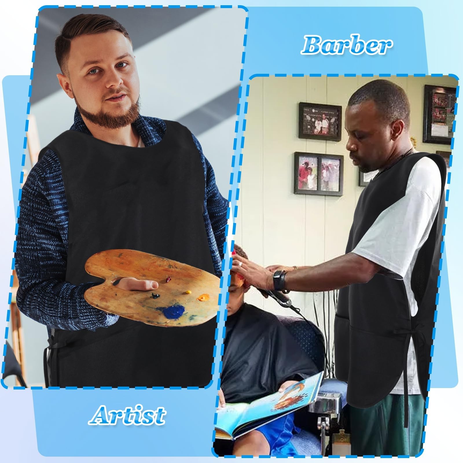 4 Pack Black Waterproof Apron Cobbler Apron Unisex Work Aprons with 2 Deep Po...