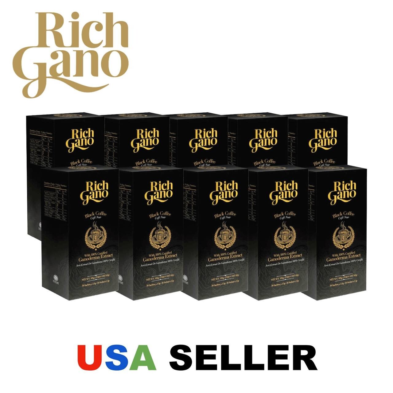 10 Boxes RICH GANO Gold Black Coffee Premium Gourmet Ganoderma Mushroom 100%