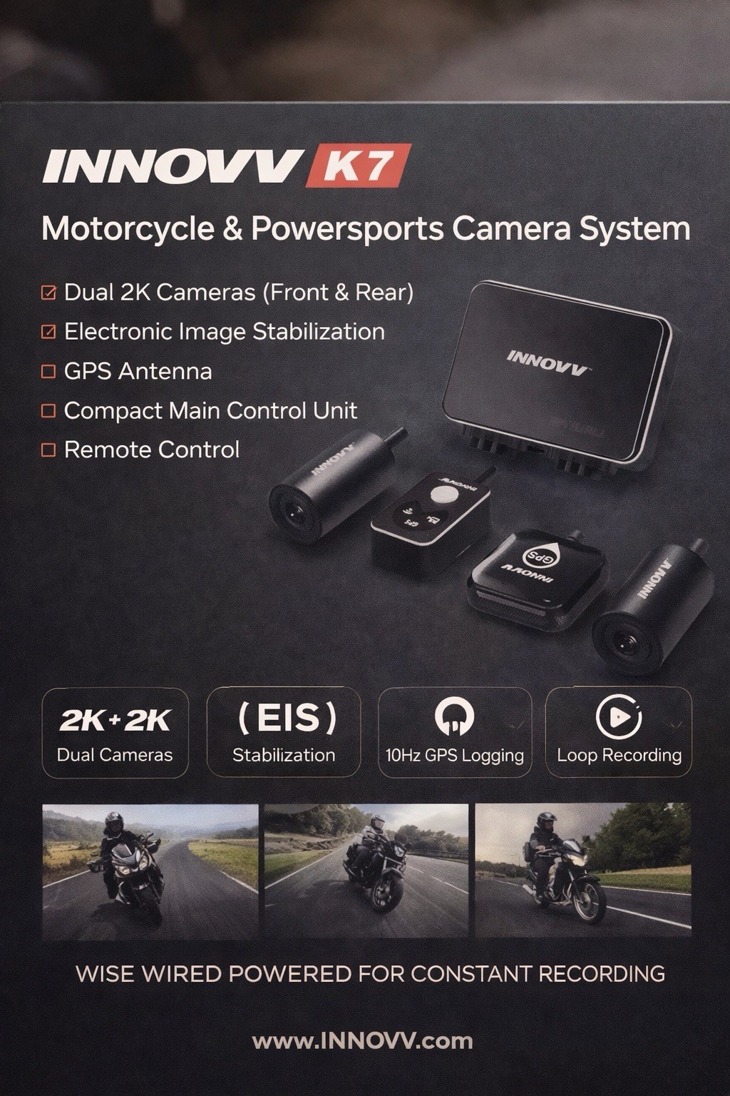 Cámara para moto INNOVV K7 – Sistema Dual Full HD (Delantera y Trasera)