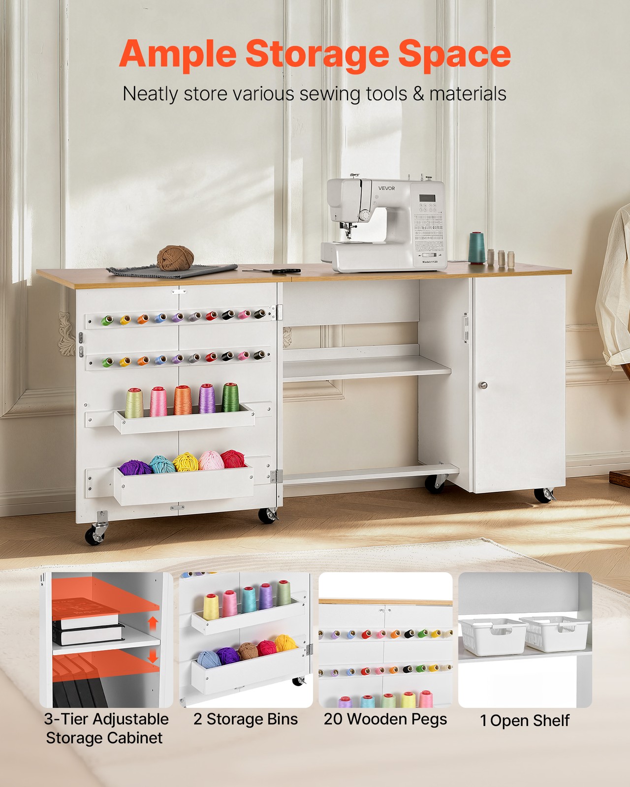 VEVOR Folding Sewing Table Multipurpose Sewing Machine Table Charging Station