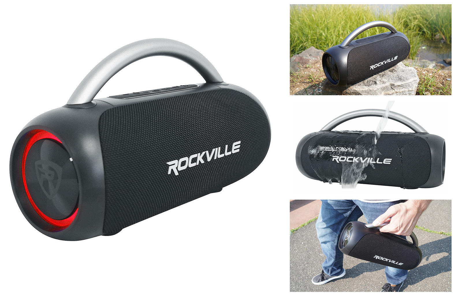 Rockville RPB-D3 Loud Water Resistant Portable Bluetooth Speaker Party Boombox