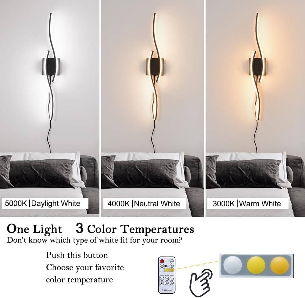 Plug in Wall Sconces Set of 2, Modern Plug in Sconce with Remote, Dimmable LED