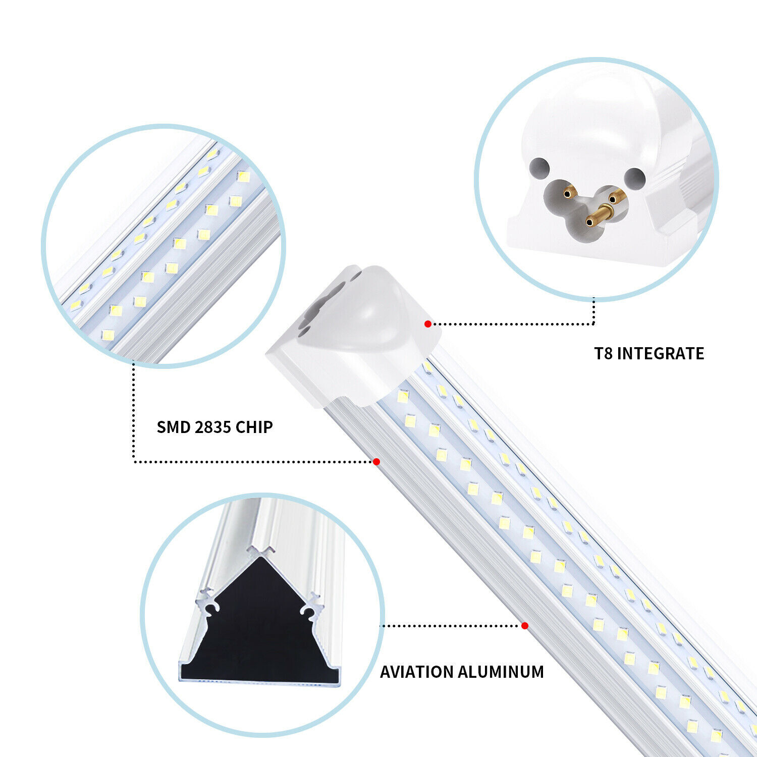 6Pack 8FT 120W LED Tube Light T8 LED Shop Light Fixtures 6000K Garage Bulb Light