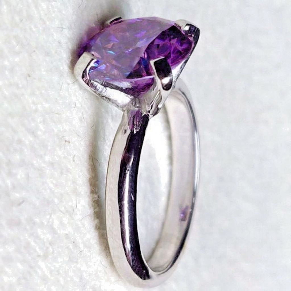 3 Ct Certified Purple Diamond Solitaire Ring-925 Sterling Silver-Tariffs FREE
